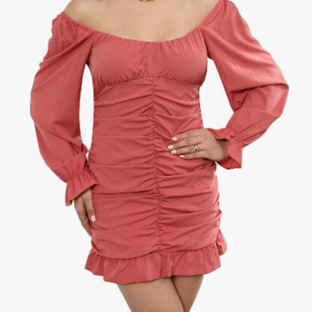 Women's Sexy Bodycon Mini Dress Long Puff Sleeve